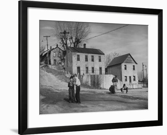 Boys Playing in Front of Old House on Mark Twain Avenue-null-Framed Photographic Print