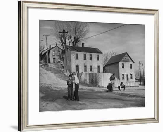 Boys Playing in Front of Old House on Mark Twain Avenue-null-Framed Photographic Print
