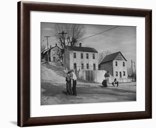 Boys Playing in Front of Old House on Mark Twain Avenue-null-Framed Photographic Print