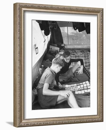 Boys Playing "Skat" Inside Encampment Tent-Ralph Crane-Framed Photographic Print