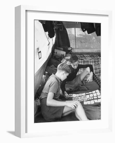 Boys Playing "Skat" Inside Encampment Tent-Ralph Crane-Framed Photographic Print