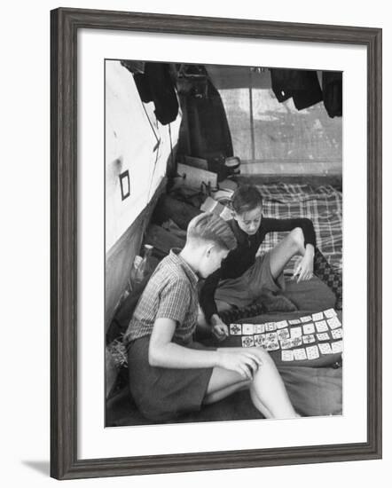 Boys Playing "Skat" Inside Encampment Tent-Ralph Crane-Framed Photographic Print