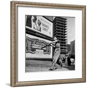 Boys Playing Stickball in Vacant Lot Next to Drake's Cake and Movie "Carnegie Hall"-Ralph Morse-Framed Photographic Print