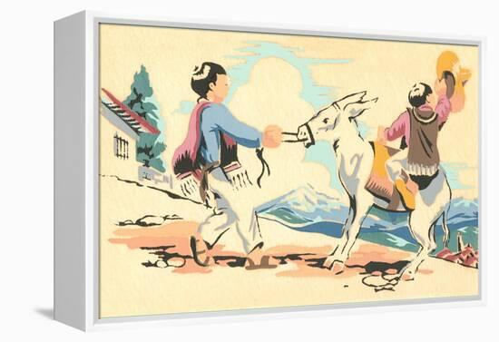 Boys Playing with Burro, Mexico-null-Framed Stretched Canvas