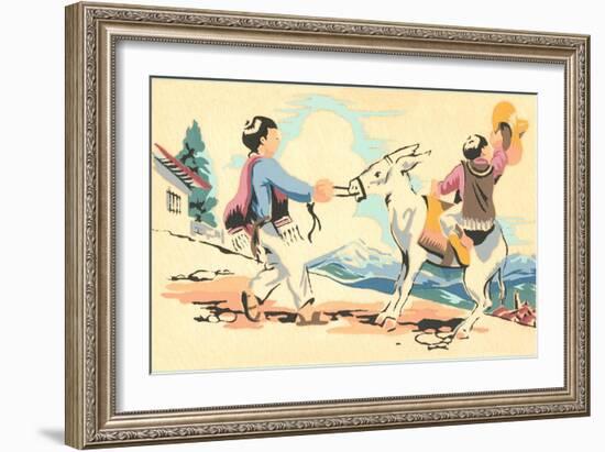 Boys Playing with Burro, Mexico-null-Framed Art Print