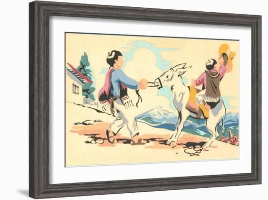 Boys Playing with Burro, Mexico-null-Framed Art Print