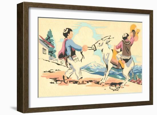 Boys Playing with Burro, Mexico--Framed Art Print