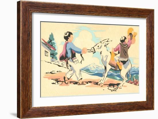 Boys Playing with Burro, Mexico-null-Framed Art Print