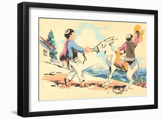 Boys Playing with Burro, Mexico-null-Framed Art Print