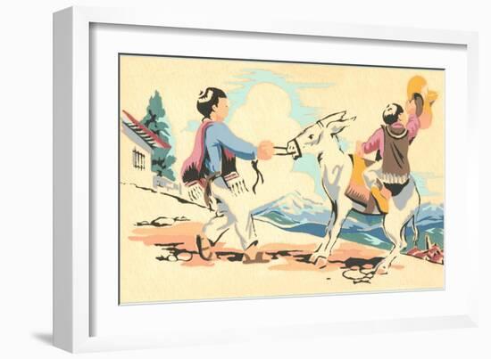 Boys Playing with Burro, Mexico-null-Framed Art Print