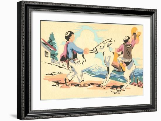 Boys Playing with Burro, Mexico-null-Framed Art Print