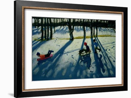 Boys Sledging, Allestree Park, Derby-Andrew Macara-Framed Giclee Print