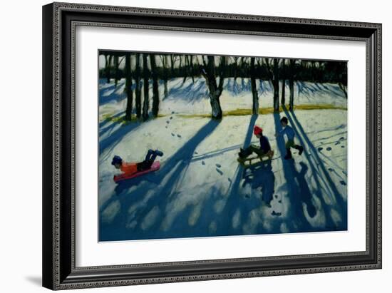 Boys Sledging, Allestree Park, Derby-Andrew Macara-Framed Giclee Print