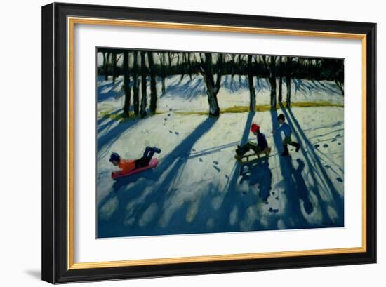 Boys Sledging, Allestree Park, Derby-Andrew Macara-Framed Giclee Print