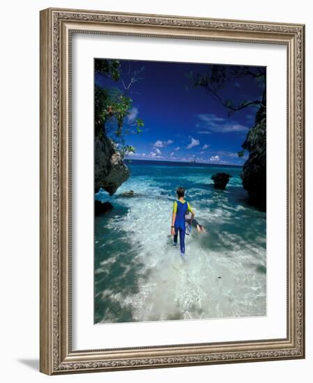 Boys Snorkeling in Tropical Micronesia, Rock Islands-Michele Westmorland-Framed Photographic Print