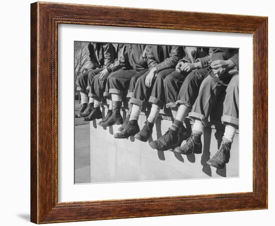 Boys Sporting Their Latest Fad of Wearing G.I. Shoes Which They Call "My Old Lady's Army Shoes"-Alfred Eisenstaedt-Framed Photographic Print