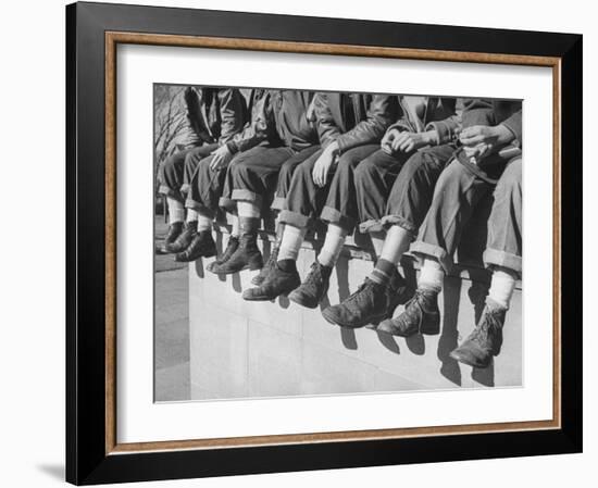 Boys Sporting Their Latest Fad of Wearing G.I. Shoes Which They Call "My Old Lady's Army Shoes"-Alfred Eisenstaedt-Framed Photographic Print