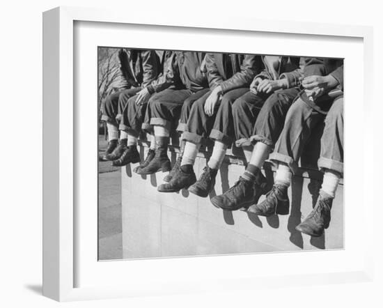 Boys Sporting Their Latest Fad of Wearing G.I. Shoes Which They Call "My Old Lady's Army Shoes"-Alfred Eisenstaedt-Framed Photographic Print