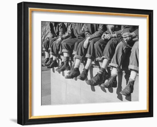 Boys Sporting Their Latest Fad of Wearing G.I. Shoes Which They Call "My Old Lady's Army Shoes"-Alfred Eisenstaedt-Framed Photographic Print