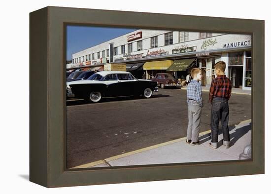 Boys Standing Alongside Strip Mall Parking Lot-William P. Gottlieb-Framed Premier Image Canvas