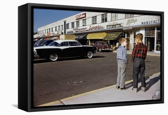 Boys Standing Alongside Strip Mall Parking Lot-William P. Gottlieb-Framed Premier Image Canvas