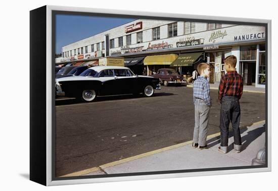 Boys Standing Alongside Strip Mall Parking Lot-William P. Gottlieb-Framed Premier Image Canvas