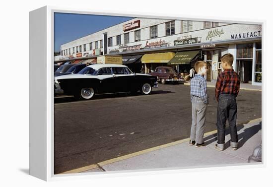 Boys Standing Alongside Strip Mall Parking Lot-William P. Gottlieb-Framed Premier Image Canvas