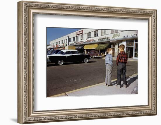 Boys Standing Alongside Strip Mall Parking Lot-William P. Gottlieb-Framed Photographic Print