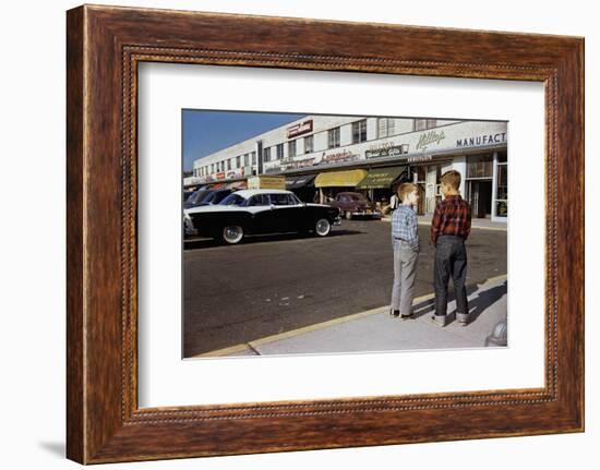 Boys Standing Alongside Strip Mall Parking Lot-William P. Gottlieb-Framed Photographic Print