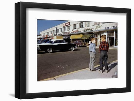 Boys Standing Alongside Strip Mall Parking Lot-William P. Gottlieb-Framed Photographic Print