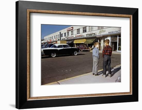 Boys Standing Alongside Strip Mall Parking Lot-William P. Gottlieb-Framed Photographic Print