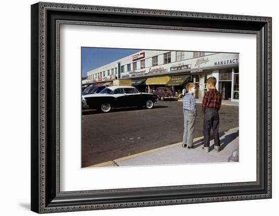 Boys Standing Alongside Strip Mall Parking Lot-William P. Gottlieb-Framed Photographic Print