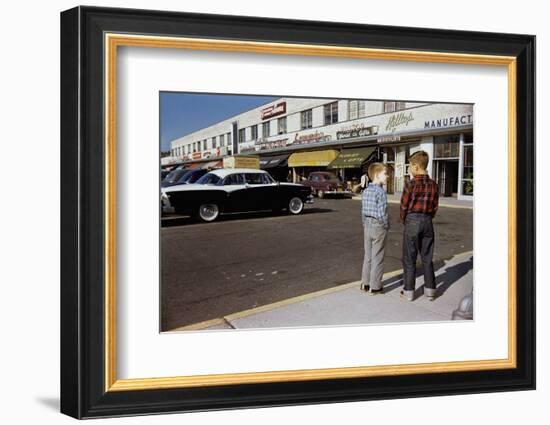 Boys Standing Alongside Strip Mall Parking Lot-William P. Gottlieb-Framed Photographic Print