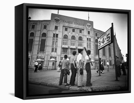 Boys Staring at Yankee Stadium-null-Framed Premier Image Canvas