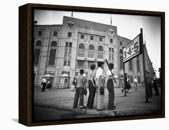 Boys Staring at Yankee Stadium-null-Framed Premier Image Canvas