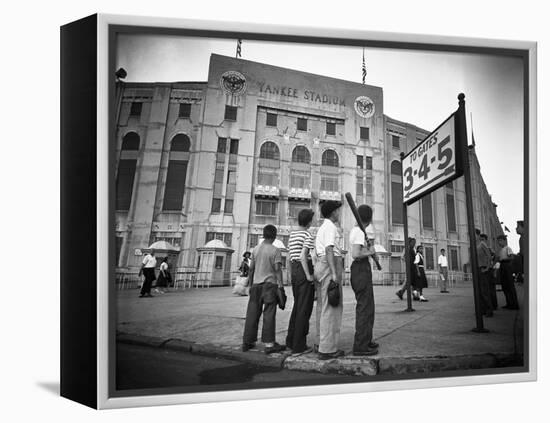 Boys Staring at Yankee Stadium-null-Framed Premier Image Canvas