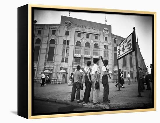 Boys Staring at Yankee Stadium-null-Framed Premier Image Canvas