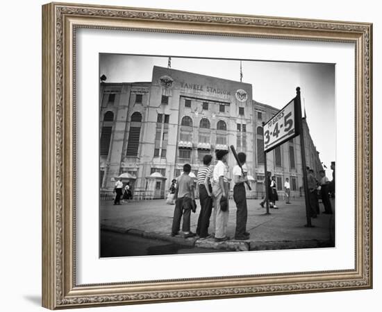 Boys Staring at Yankee Stadium-null-Framed Photographic Print