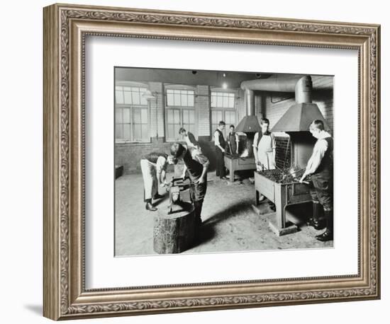 Boys Using Forges in a Blacksmiths Shop, Beaufoy Institute, London, 1911-null-Framed Photographic Print