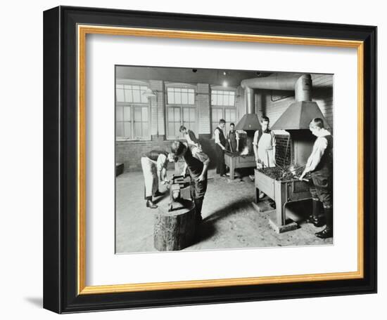 Boys Using Forges in a Blacksmiths Shop, Beaufoy Institute, London, 1911-null-Framed Photographic Print