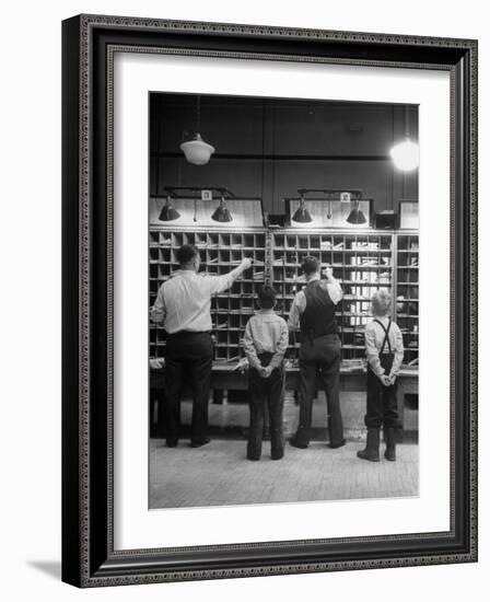 Boys Watching Postal Workers Sorting Mail-Nina Leen-Framed Photographic Print