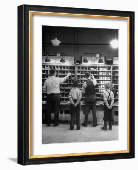 Boys Watching Postal Workers Sorting Mail-Nina Leen-Framed Photographic Print