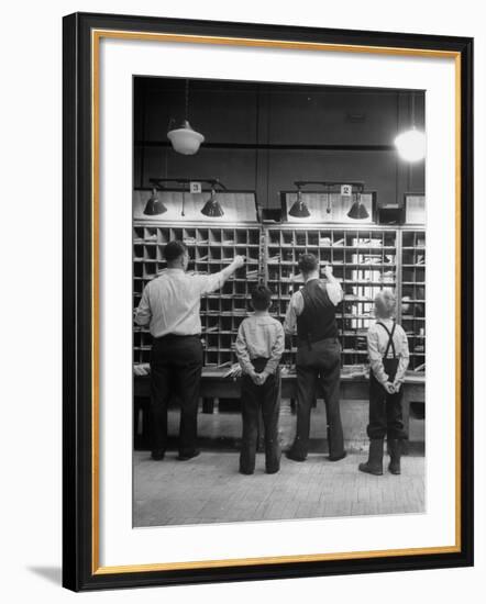 Boys Watching Postal Workers Sorting Mail-Nina Leen-Framed Photographic Print