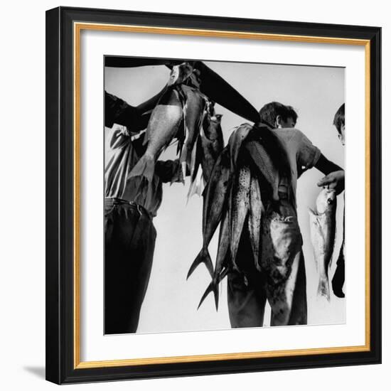 Boys with Food for People of Santa Rosalia Forced to Move Out of Town, Due to Copper Mine Closing-Loomis Dean-Framed Photographic Print