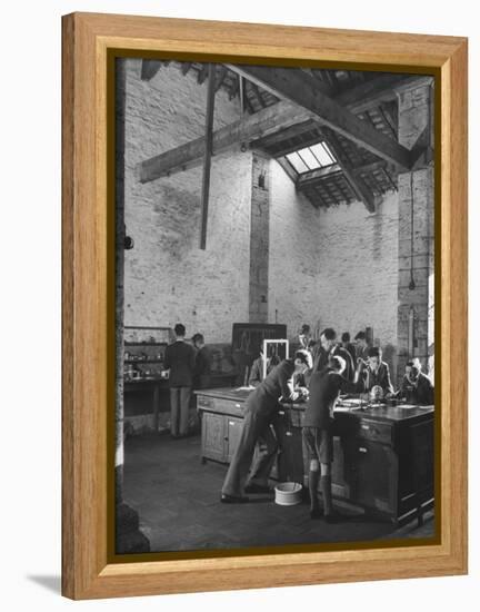 Boys Working on their Studies in the Physics Laboratory Class at Wells Cathedral Church-null-Framed Premier Image Canvas