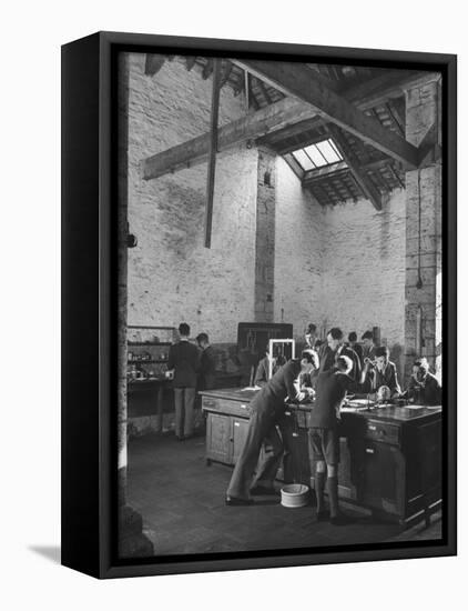 Boys Working on their Studies in the Physics Laboratory Class at Wells Cathedral Church-null-Framed Premier Image Canvas