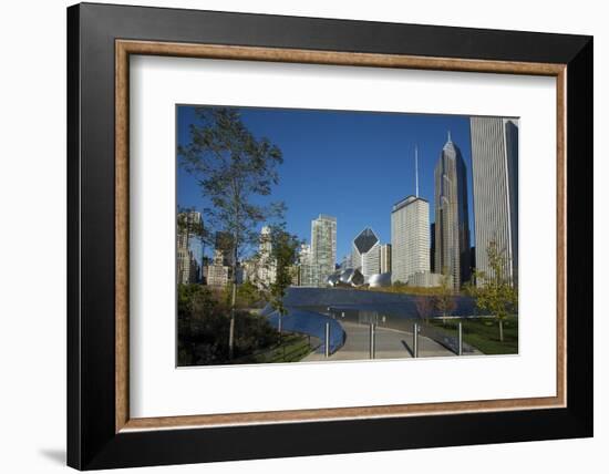 Bp Bridge in Millennium Park in Chicago, Early Morning in Autumn, with Skyline-Alan Klehr-Framed Photographic Print