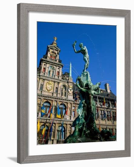 Brabo Fountain and Town Hall, Antwerp, Eastern Flanders, Belgium-Steve Vidler-Framed Photographic Print