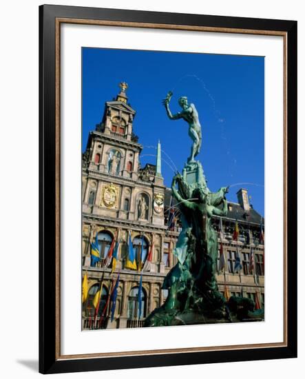 Brabo Fountain and Town Hall, Antwerp, Eastern Flanders, Belgium-Steve Vidler-Framed Photographic Print