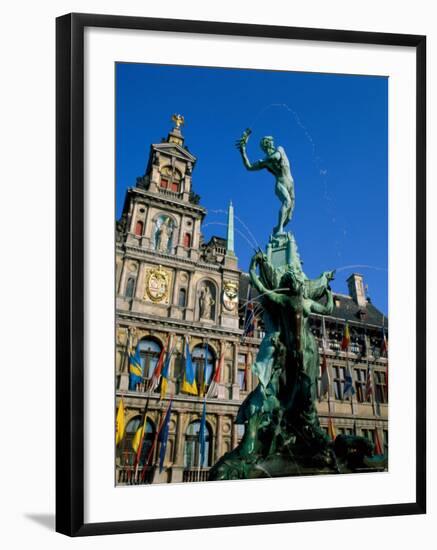 Brabo Fountain and Town Hall, Antwerp, Eastern Flanders, Belgium-Steve Vidler-Framed Photographic Print
